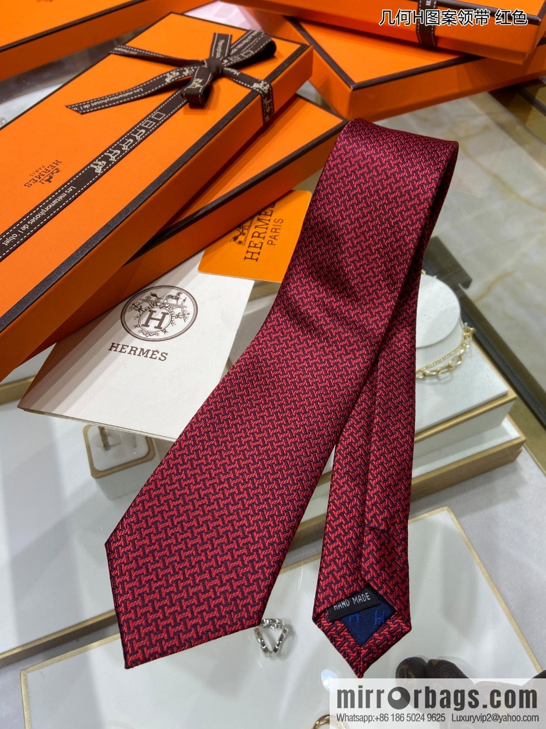 Hermes 100% Top Twill Silk Geometric H-Pattern Tie