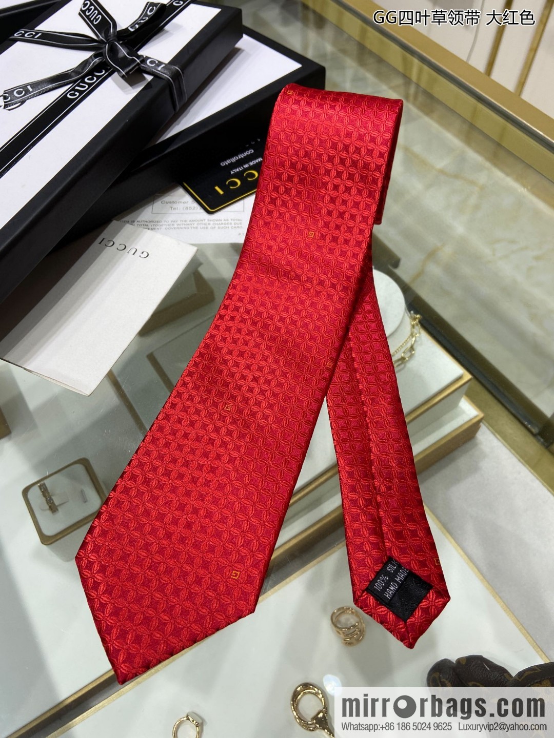 GUCCI Gucci 100% Top Jacquard Silk GG Clover Tie