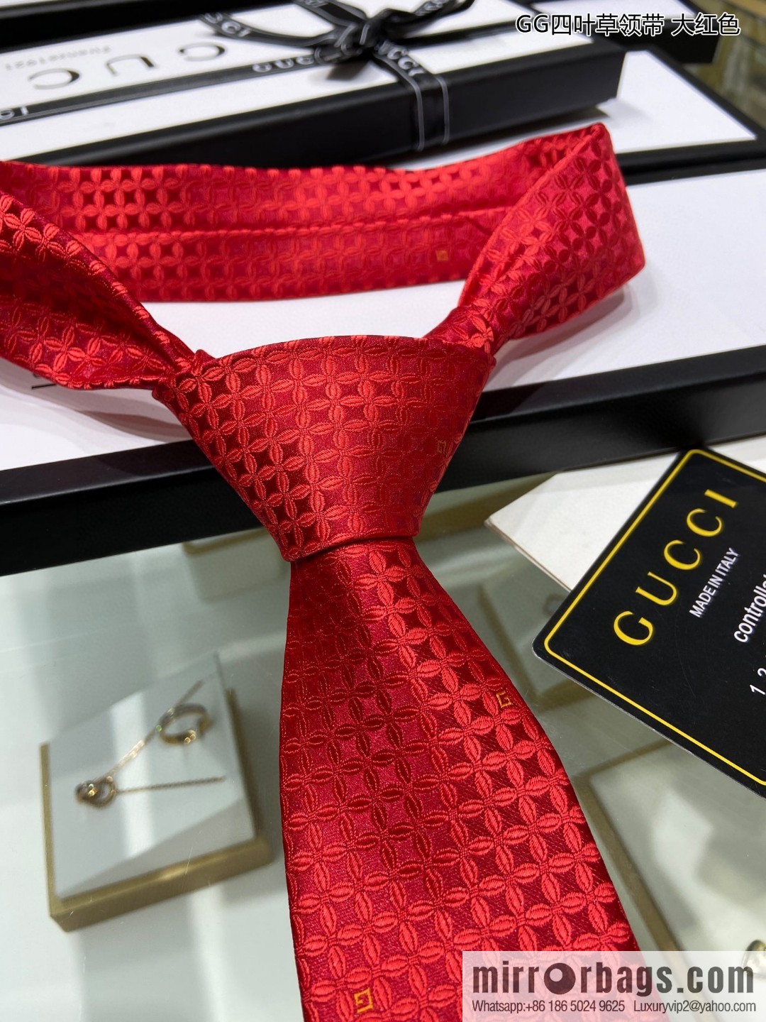 GUCCI Gucci 100% Top Jacquard Silk GG Clover Tie