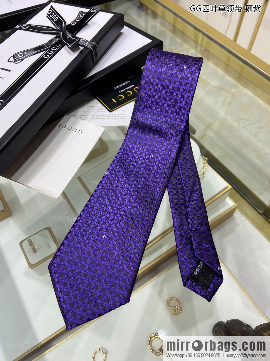 GUCCI Gucci 100% Top Jacquard Silk GG Clover Tie