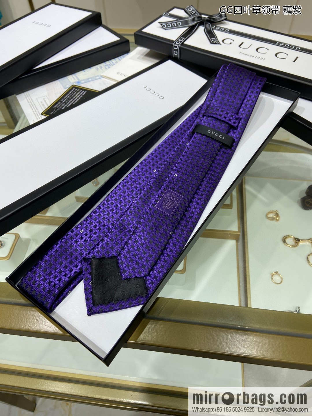 GUCCI Gucci 100% Top Jacquard Silk GG Clover Tie