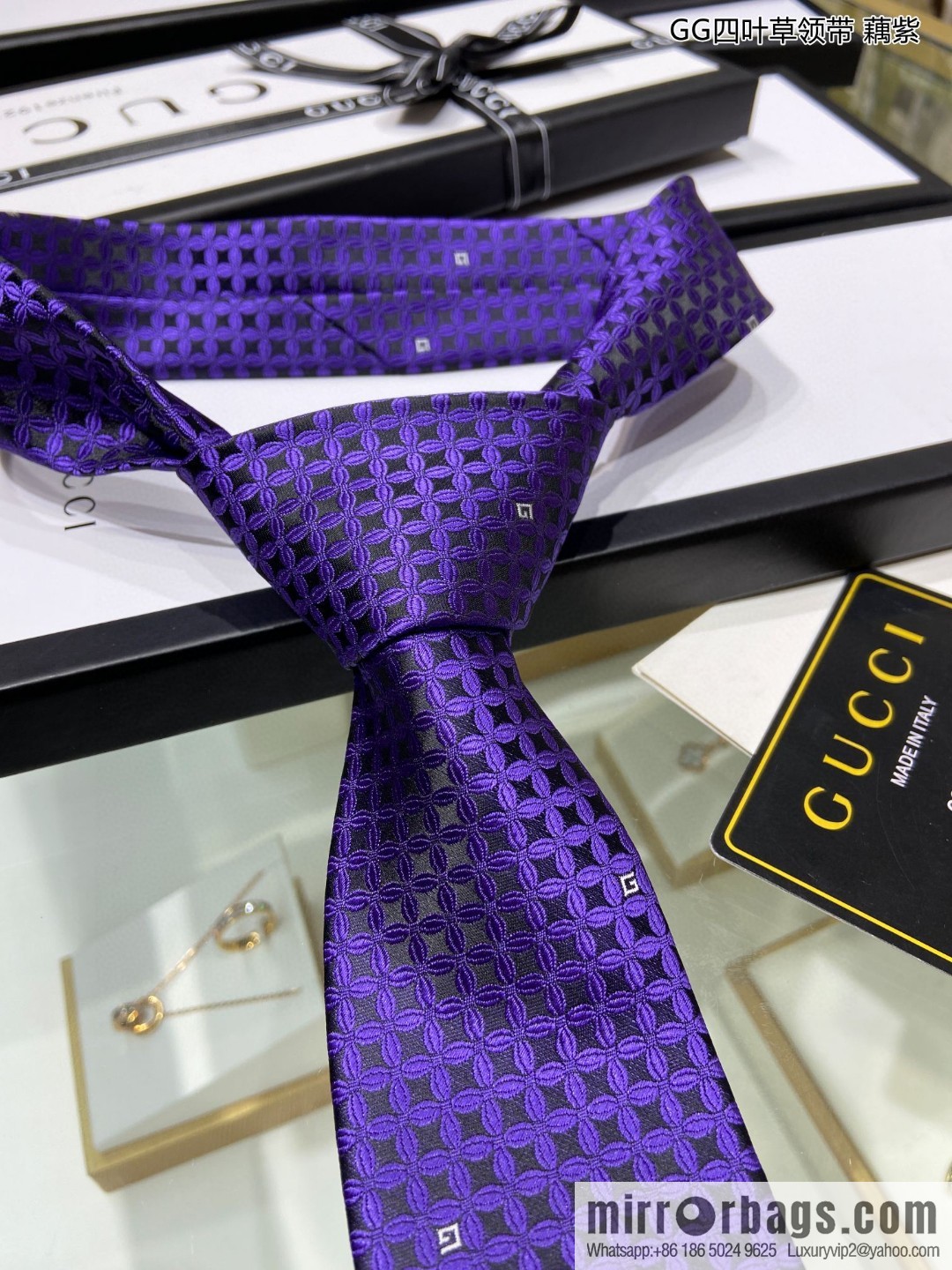 GUCCI Gucci 100% Top Jacquard Silk GG Clover Tie