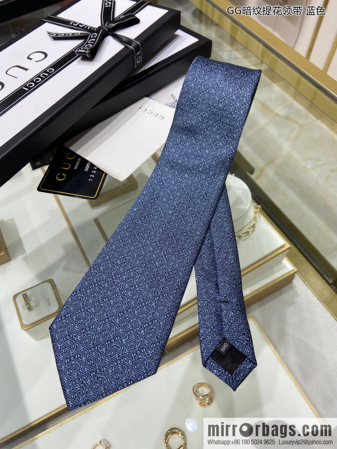 GUCCI Gucci 100% Top Jacquard Silk GG Dark Pattern Jacquard Tie