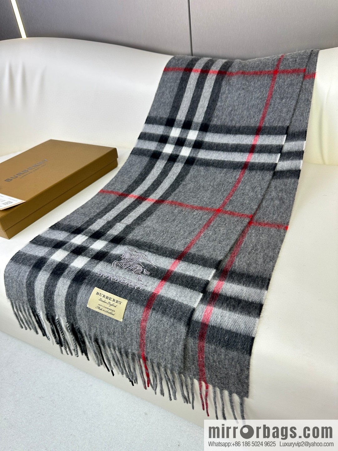Burberry, embroidered war horse, cashmere checked scarf