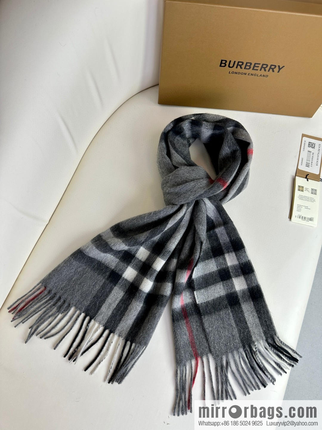 Burberry, embroidered war horse, cashmere checked scarf
