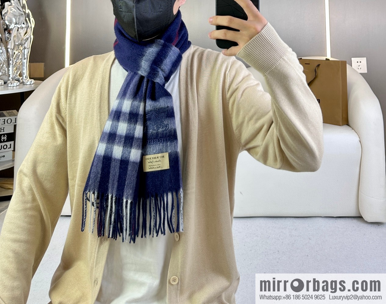 Burberry, embroidered war horse, cashmere checked scarf