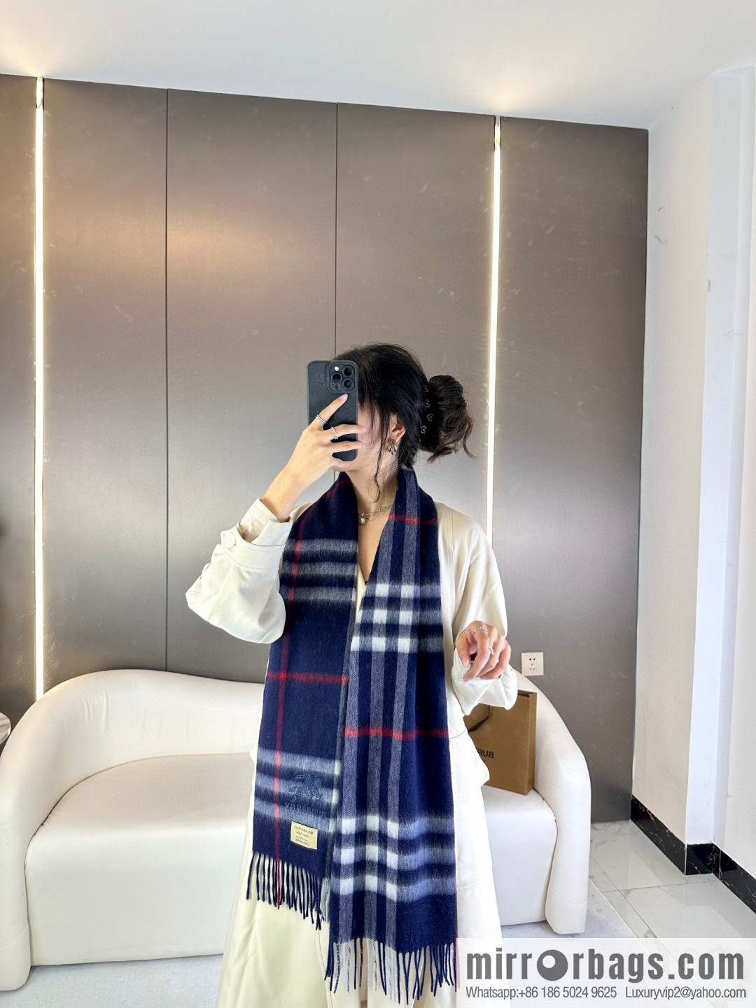 Burberry, embroidered war horse, cashmere checked scarf