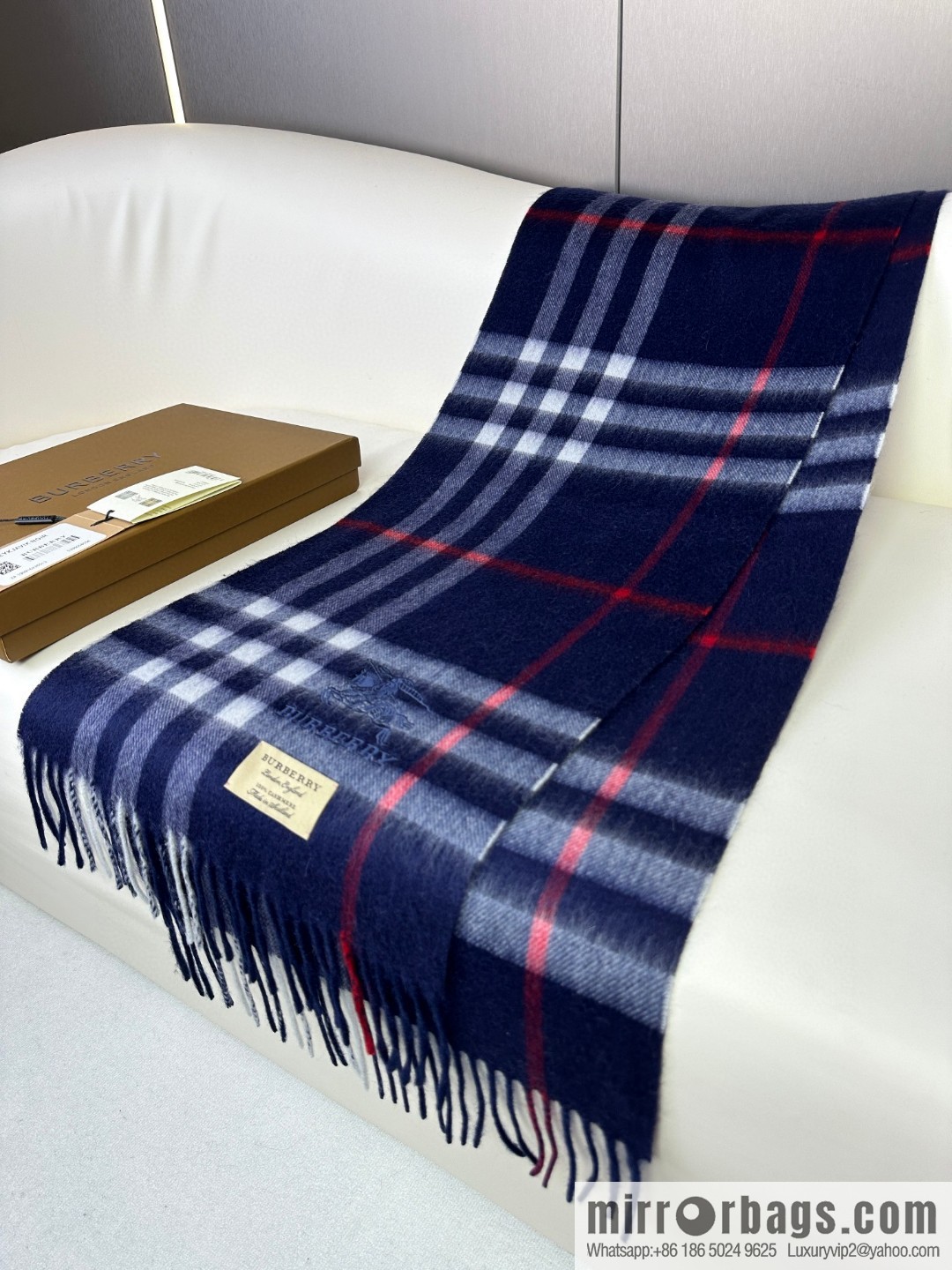 Burberry, embroidered war horse, cashmere checked scarf