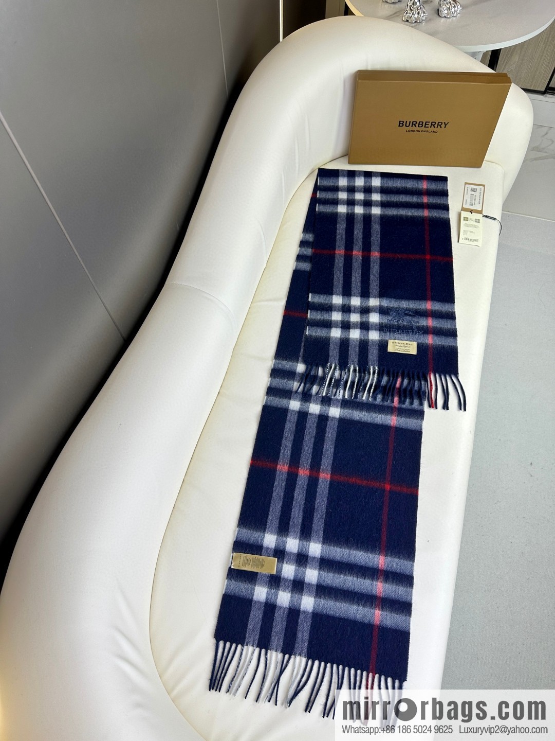 Burberry, embroidered war horse, cashmere checked scarf