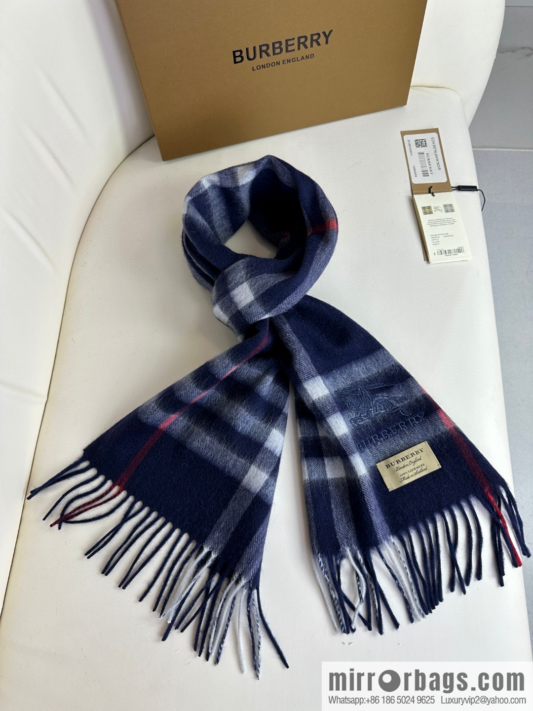 Burberry, embroidered war horse, cashmere checked scarf
