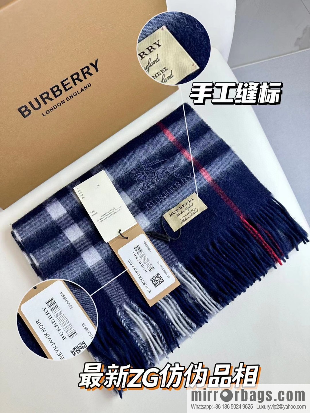 Burberry, embroidered war horse, cashmere checked scarf