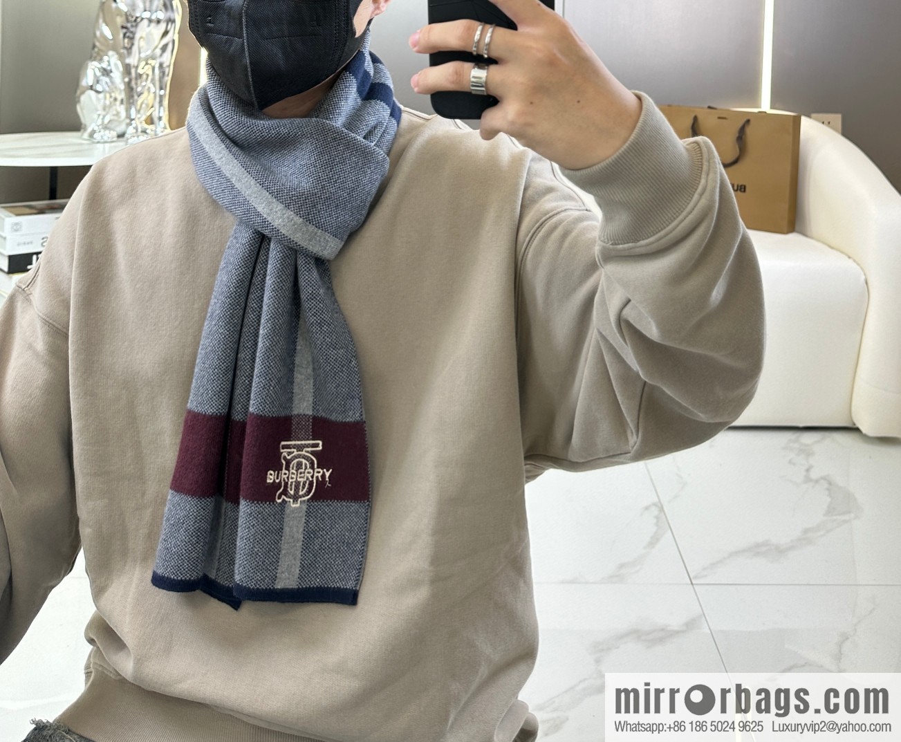 Burberry Burberry TB Cashmere Checked Men's Scarf
