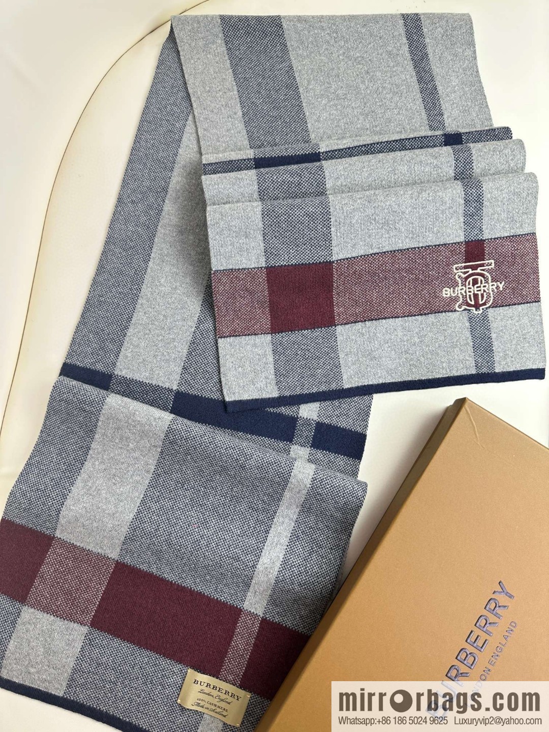 Burberry Burberry TB Cashmere Checked Men's Scarf