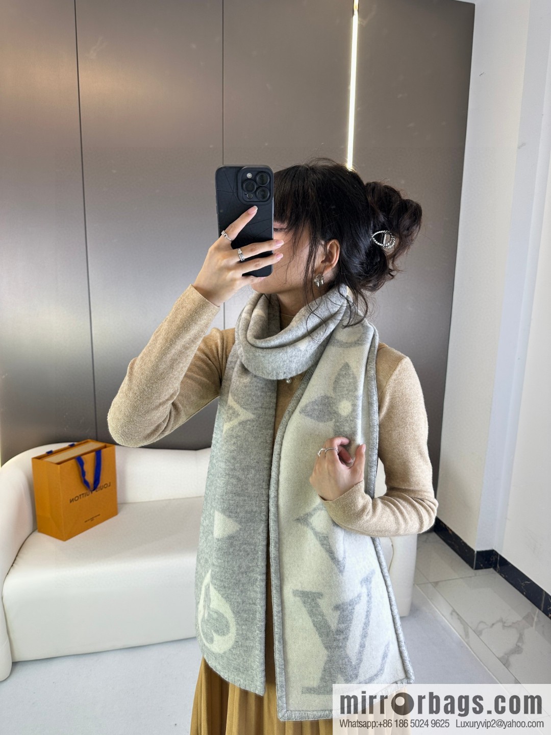 LV wool knitted jacquard, classic pattern, cashmere scarf
