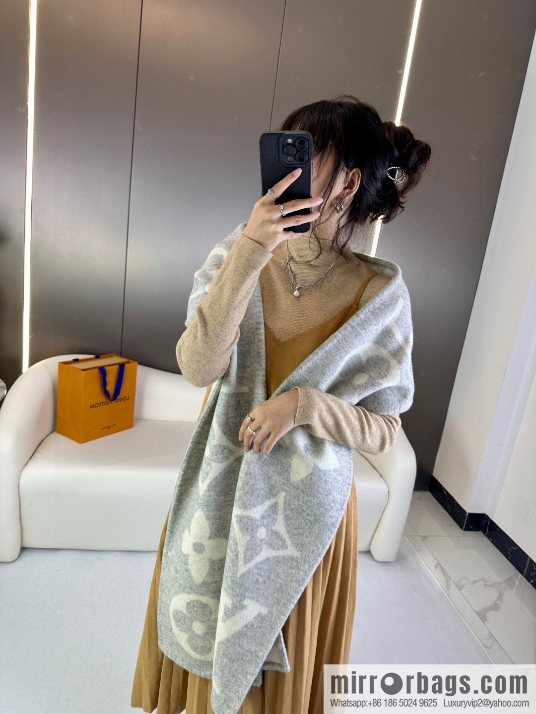 LV wool knitted jacquard, classic pattern, cashmere scarf