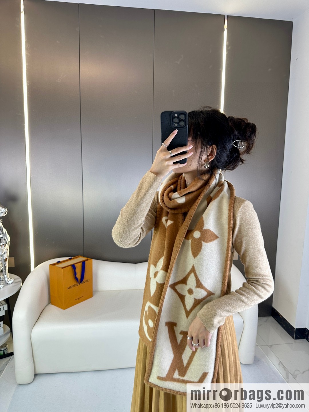 LV wool knitted jacquard, classic pattern, cashmere scarf