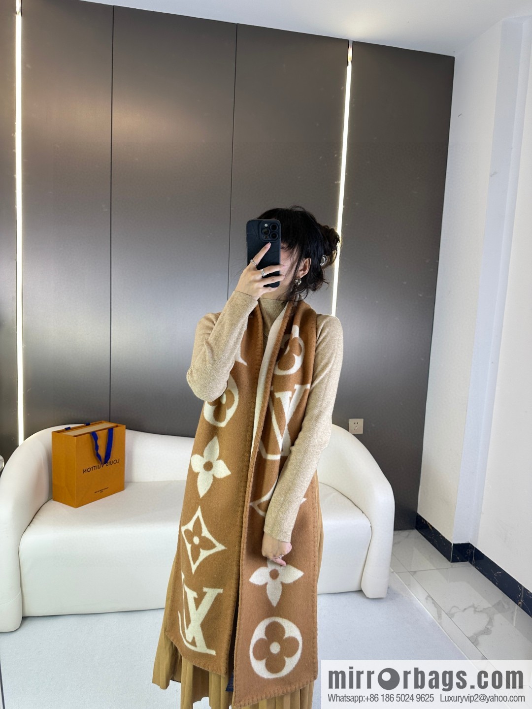 LV wool knitted jacquard, classic pattern, cashmere scarf