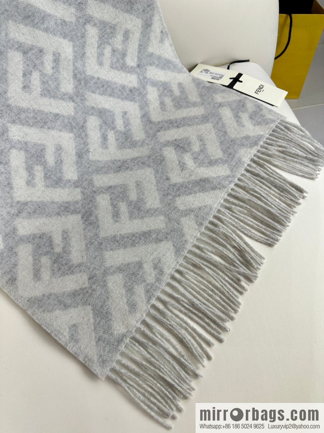 FENDI jacquard weave FF pattern, long fringed scarf