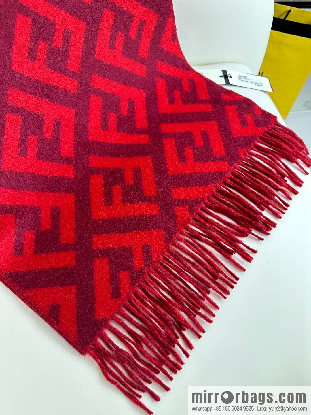 FENDI jacquard weave FF pattern, long fringed scarf