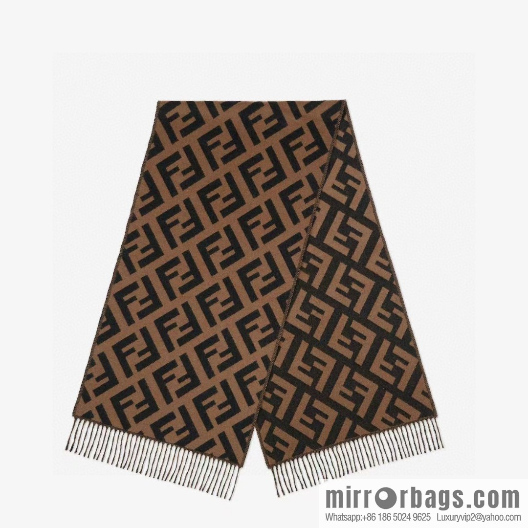 FENDI jacquard weave FF pattern, long fringed scarf
