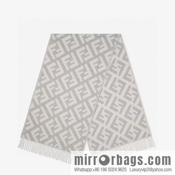 FENDI jacquard weave FF pattern, long fringed scarf