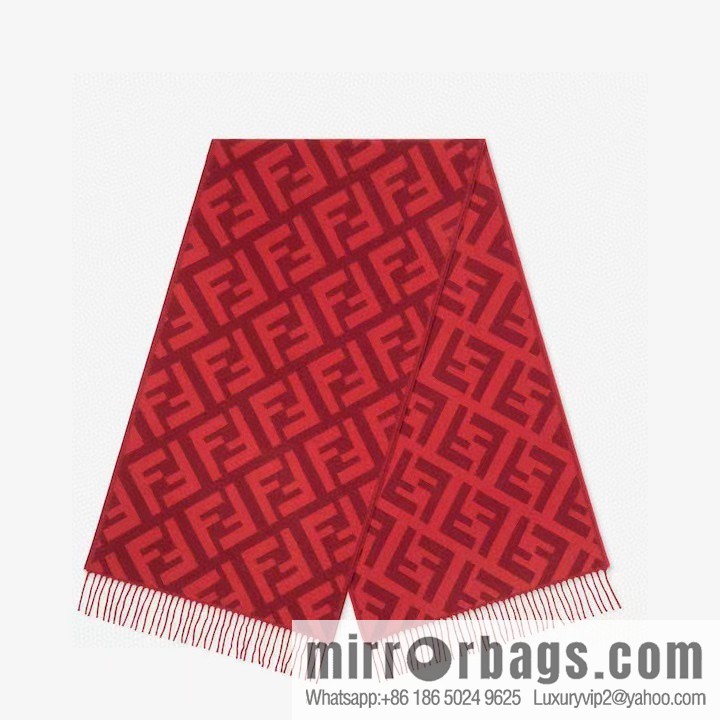 FENDI jacquard weave FF pattern, long fringed scarf