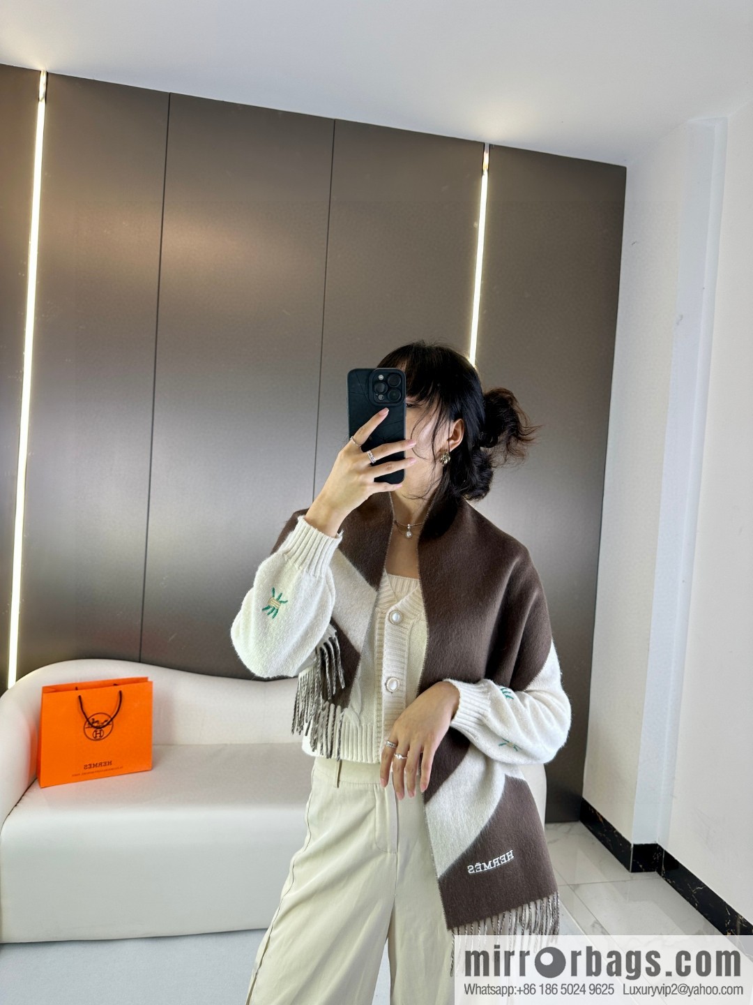 Hermès double-sided jacquard thickened fringed scarf