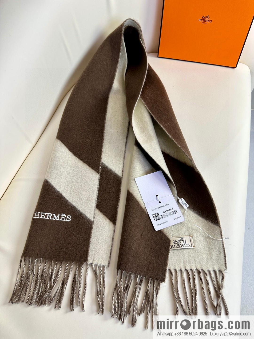 Hermès double-sided jacquard thickened fringed scarf