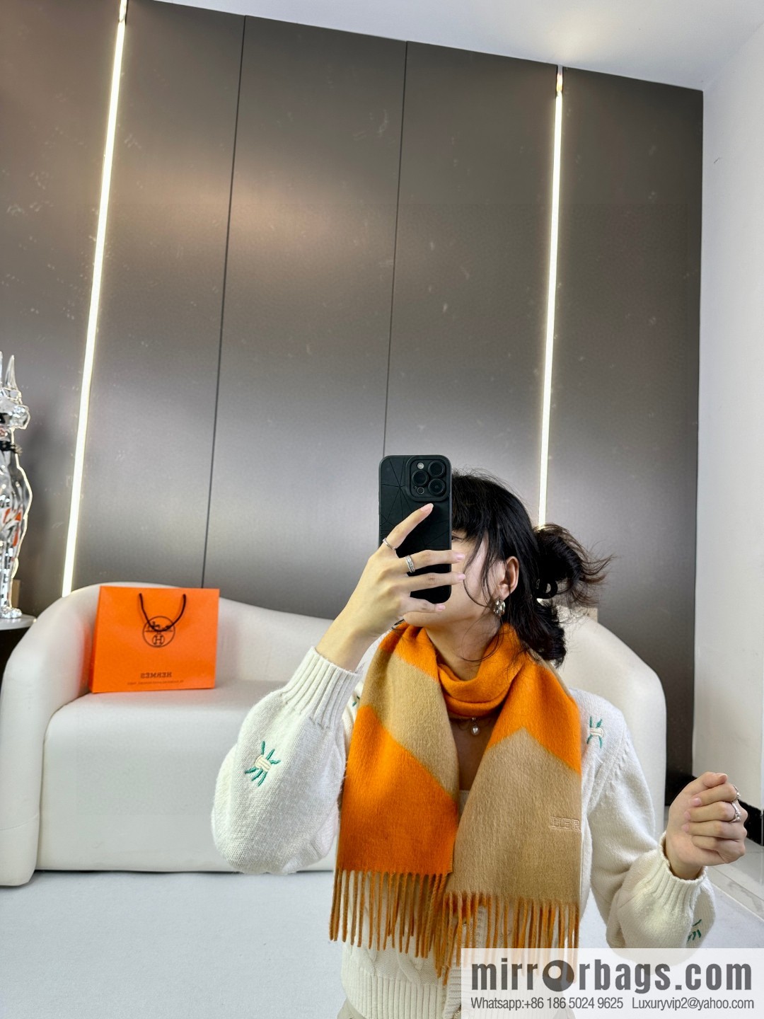 Hermès double-sided jacquard thickened fringed scarf