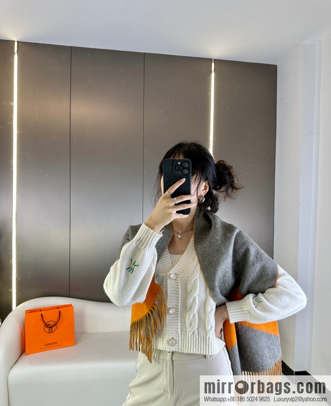 Hermès double-sided jacquard thickened fringed scarf