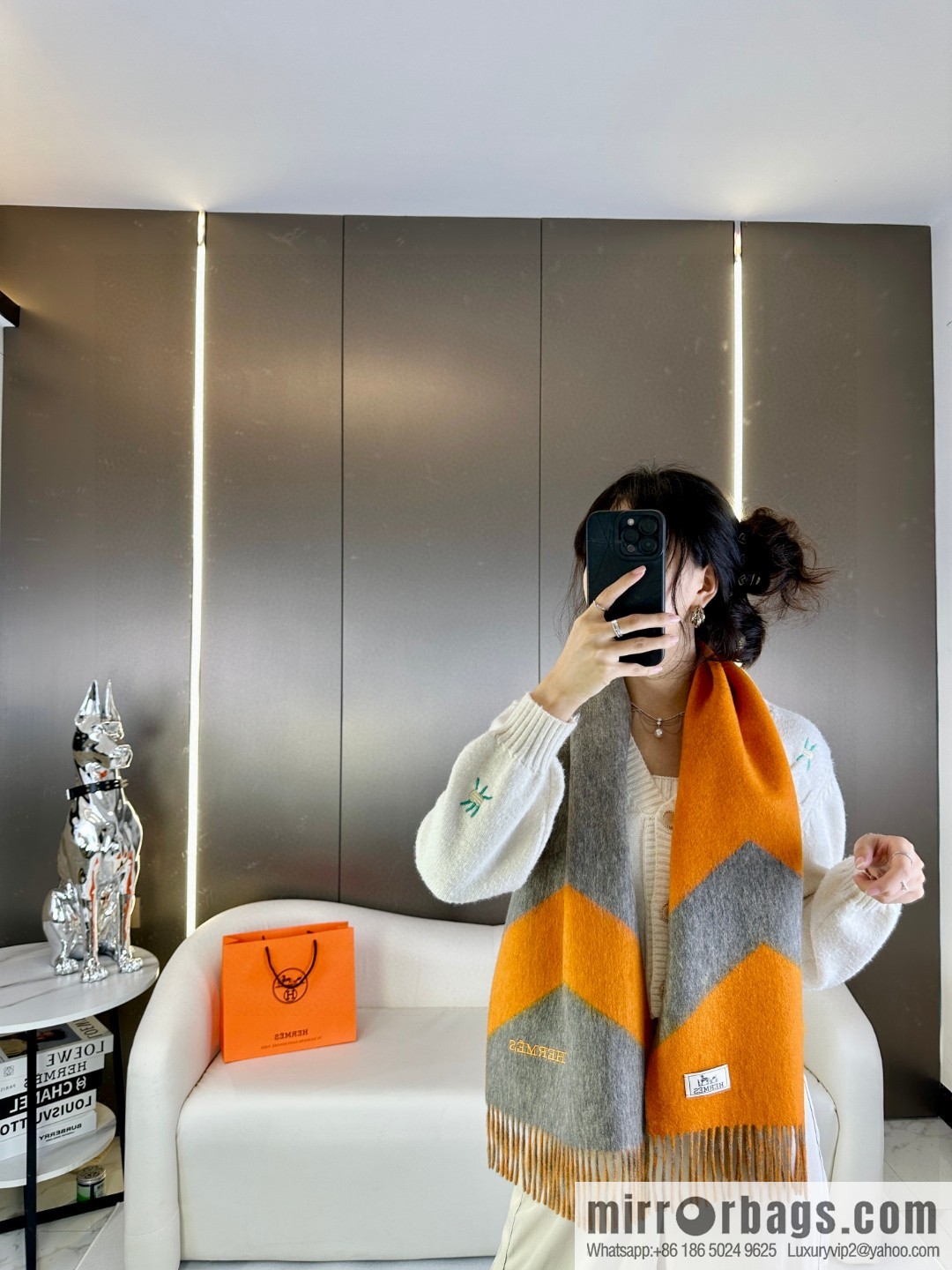 Hermès double-sided jacquard thickened fringed scarf