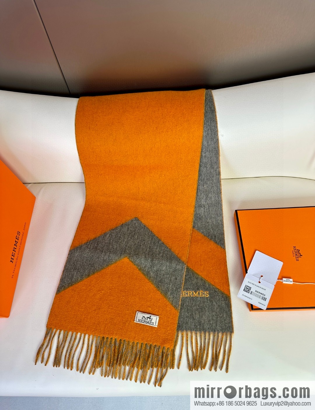 Hermès double-sided jacquard thickened fringed scarf