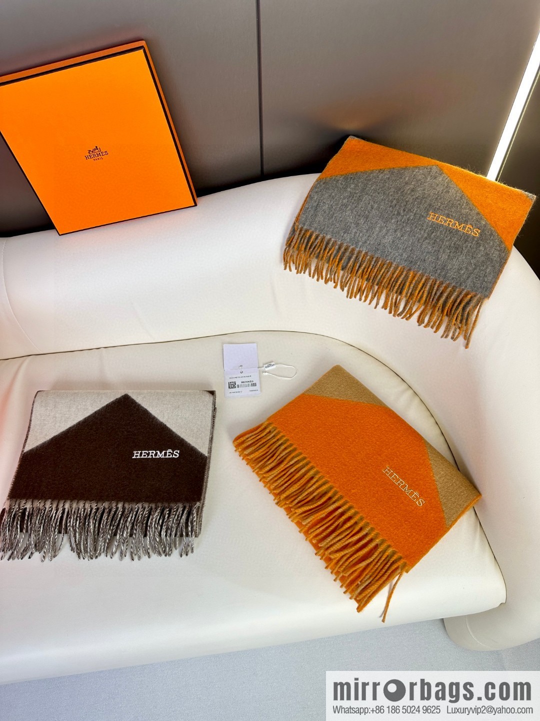 Hermès double-sided jacquard thickened fringed scarf