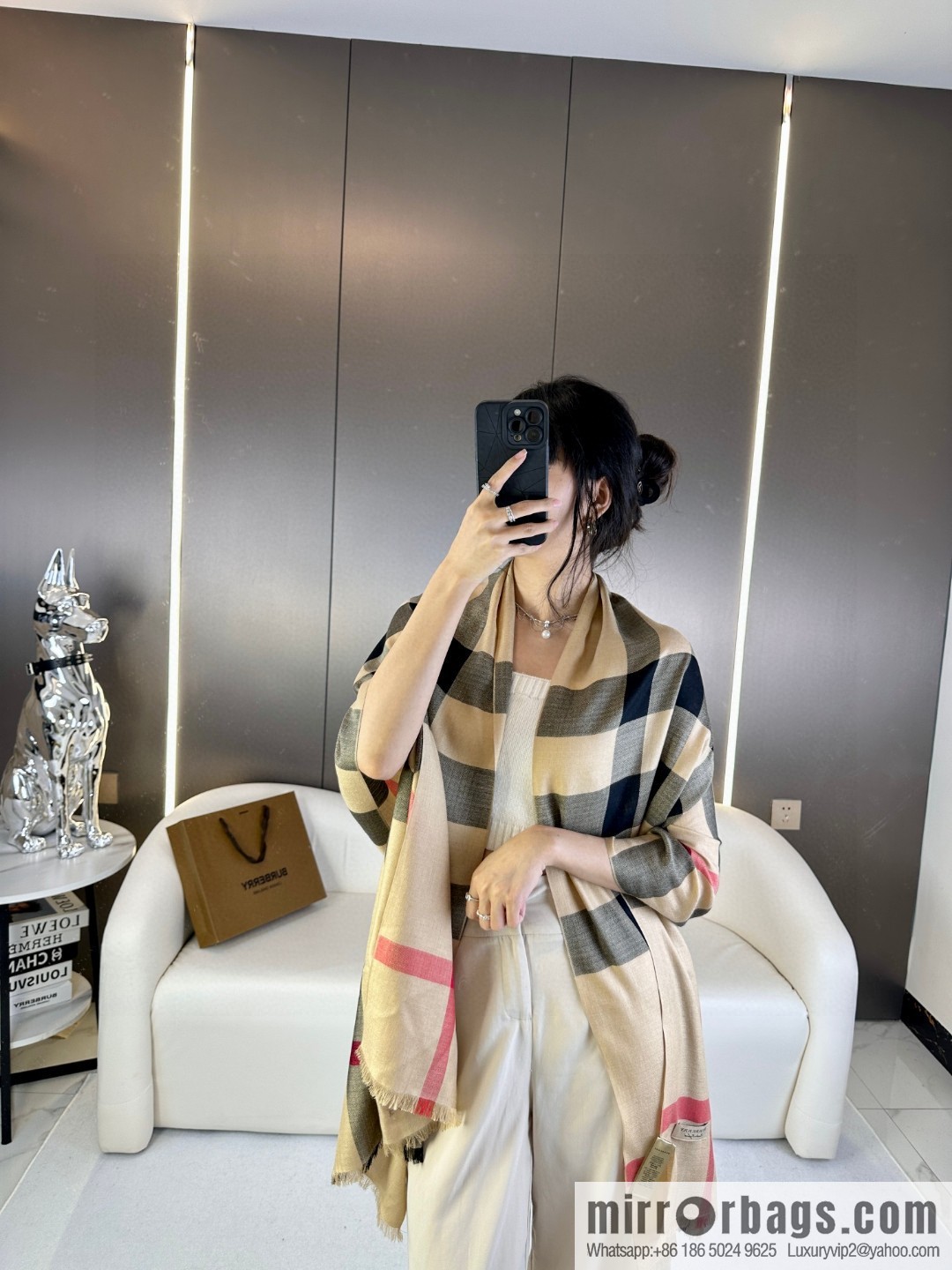 Burberry, Classic Checked Thin Diamond Velvet Scarf