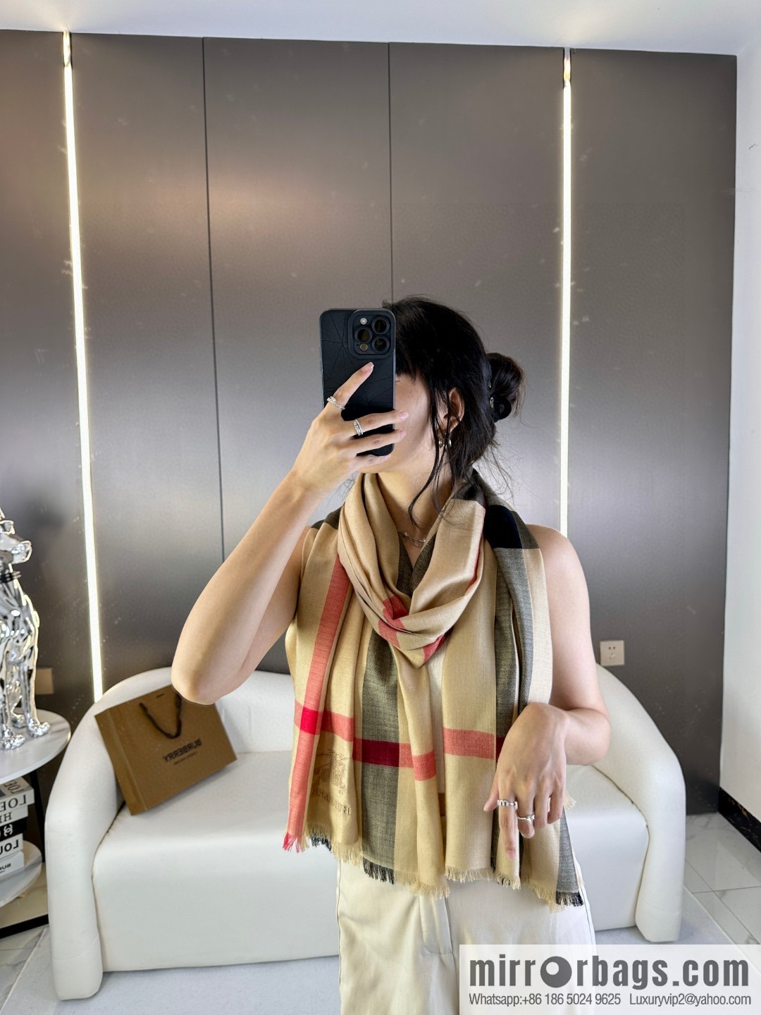 Burberry, Classic Checked Thin Diamond Velvet Scarf