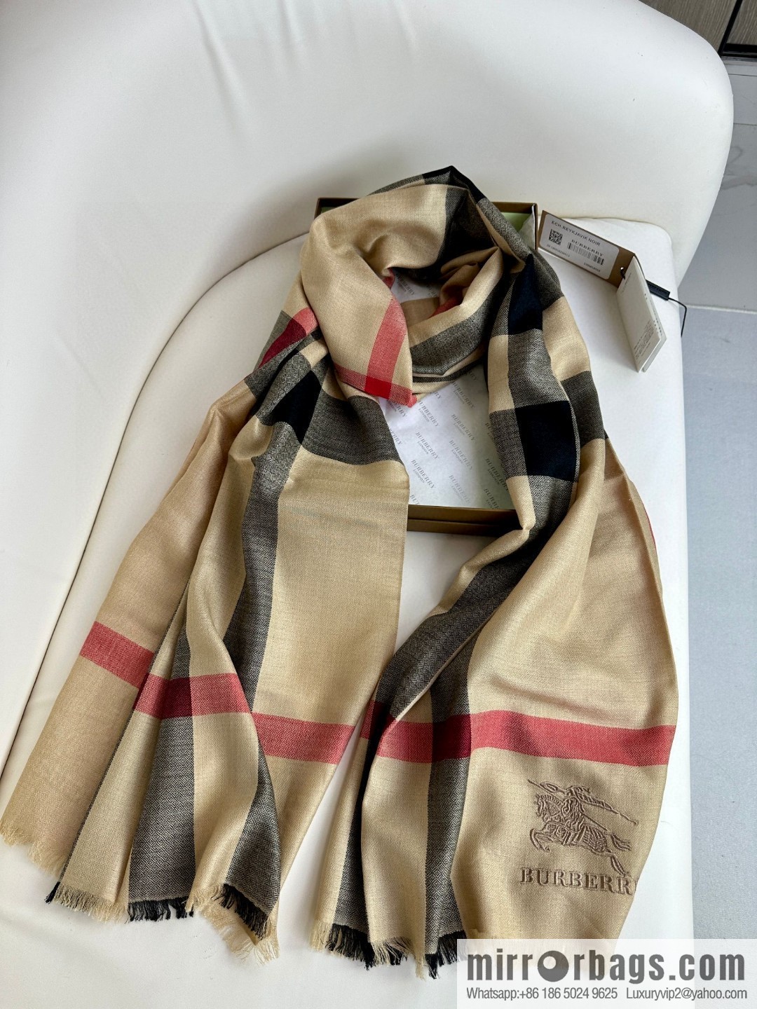 Burberry, Classic Checked Thin Diamond Velvet Scarf
