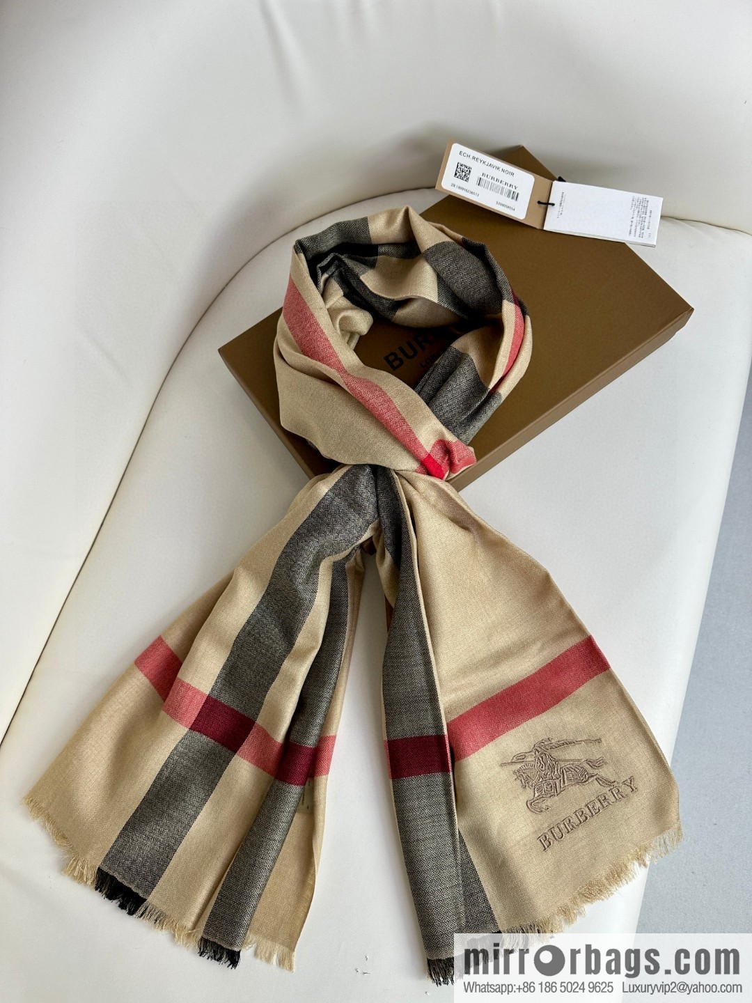 Burberry, Classic Checked Thin Diamond Velvet Scarf