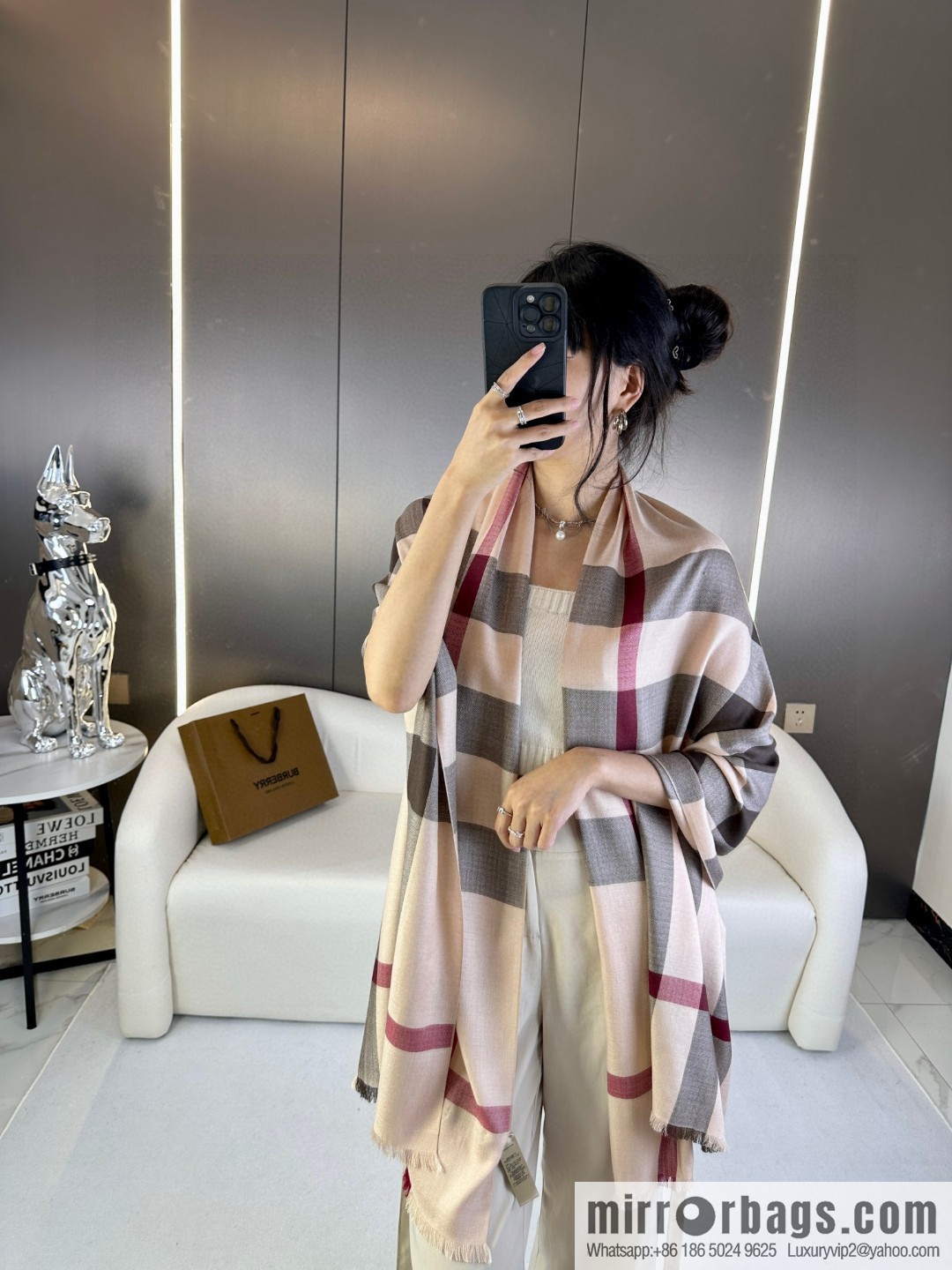 Burberry, Classic Checked Thin Diamond Velvet Scarf