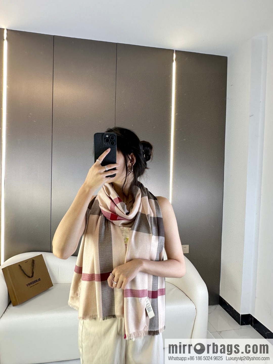 Burberry, Classic Checked Thin Diamond Velvet Scarf