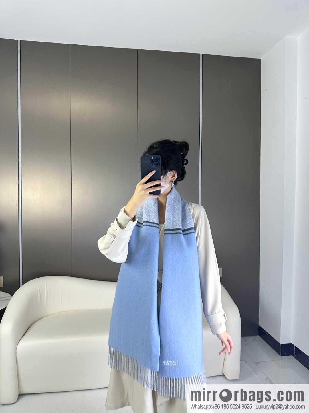 LOEWE Medium Gram Double Sided Wool and Cashmere Blended Double Sided Scarf