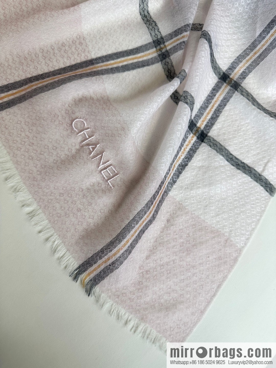 CHANEL [Letter Logo] Plaid Cashmere Scarf