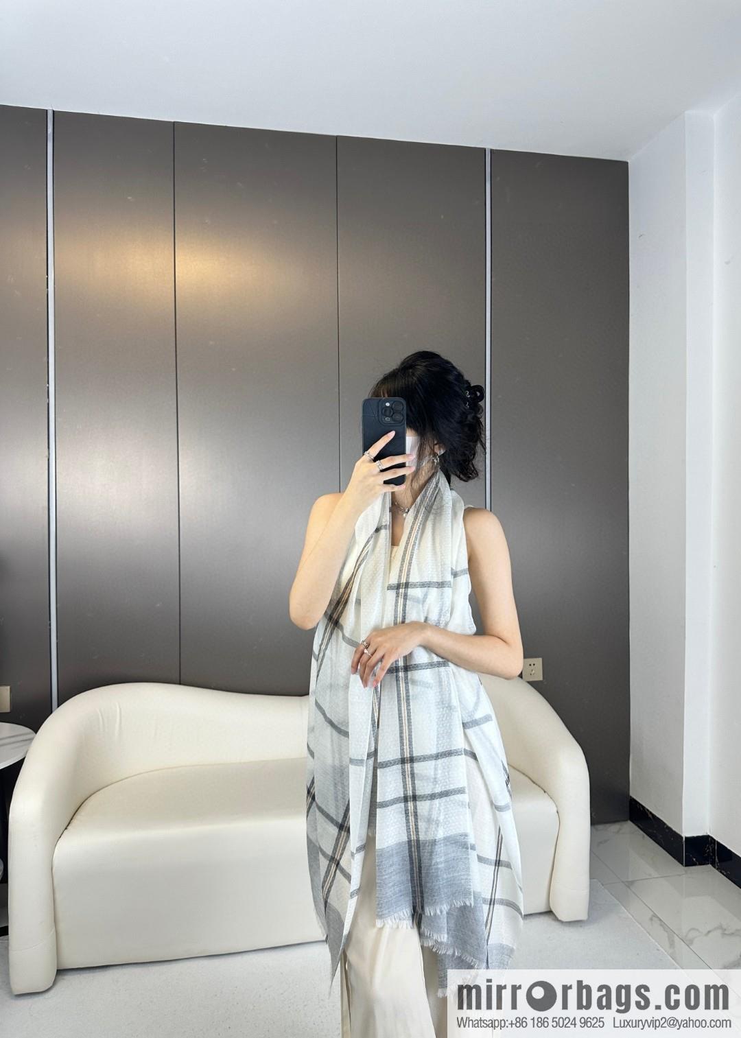 CHANEL [Letter Logo] Plaid Cashmere Scarf