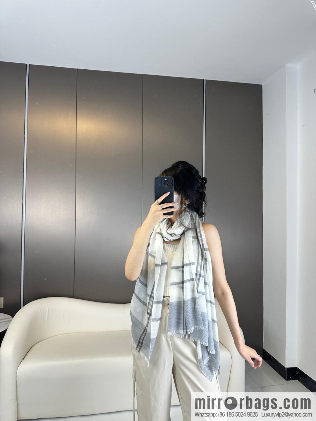 CHANEL [Letter Logo] Plaid Cashmere Scarf