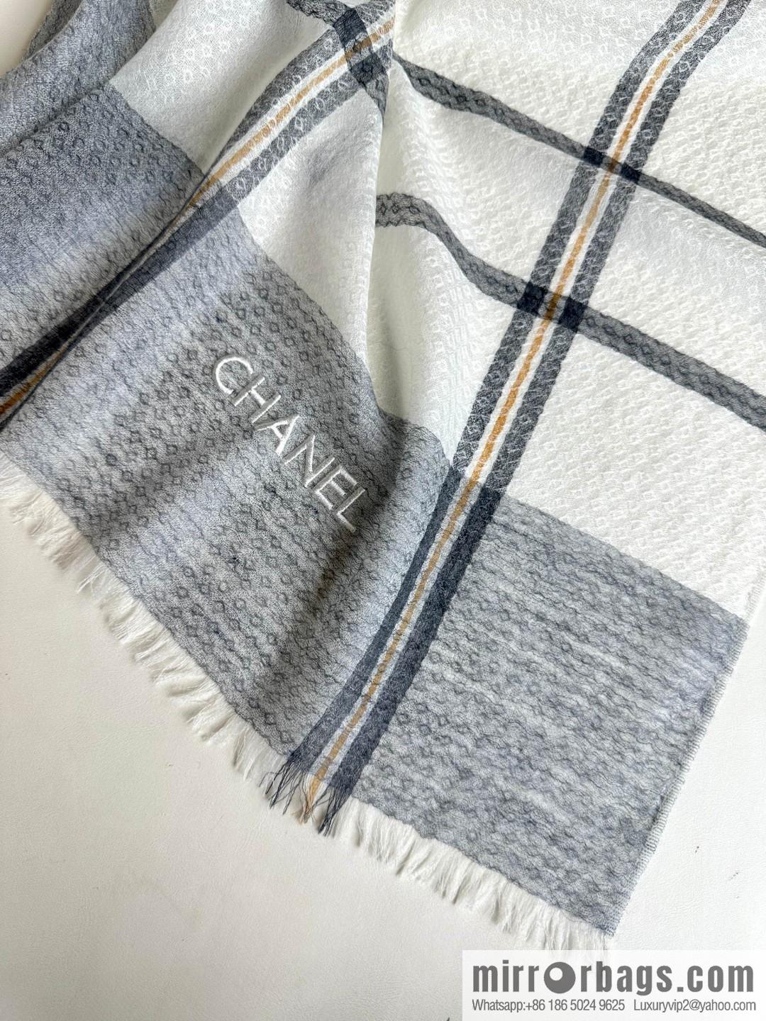 CHANEL [Letter Logo] Plaid Cashmere Scarf