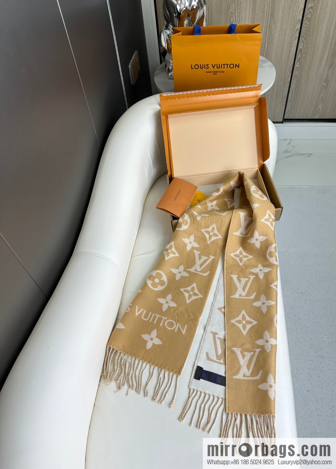 LV Monogram pattern, wool towel