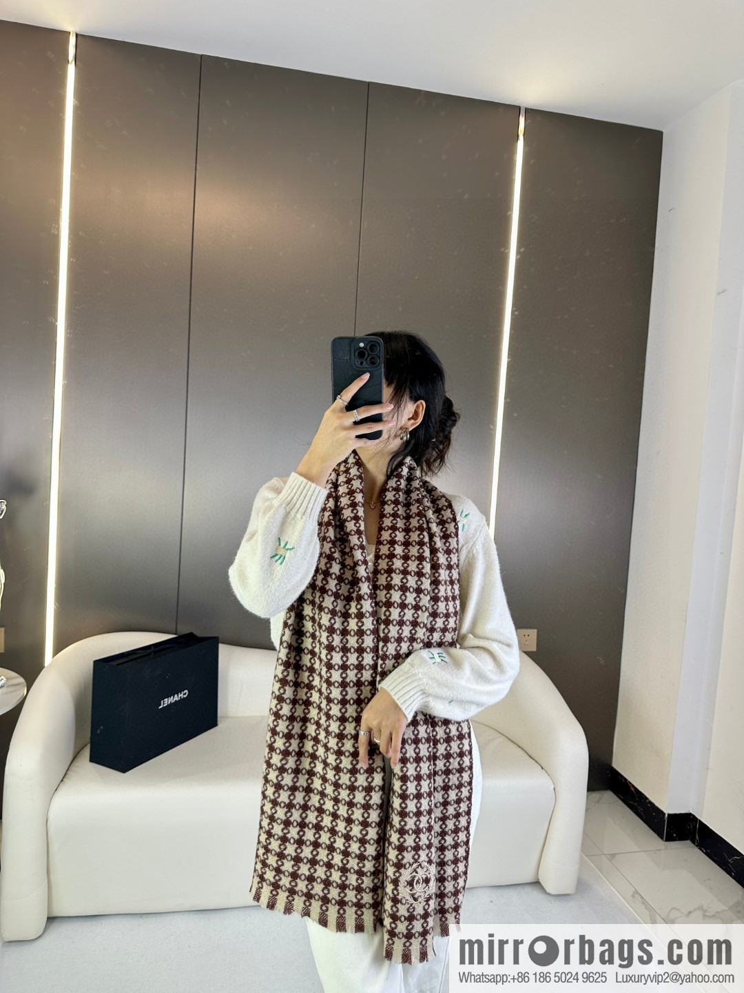 CHANEL 2023 Chanel new cashmere thousand bird grid scarf