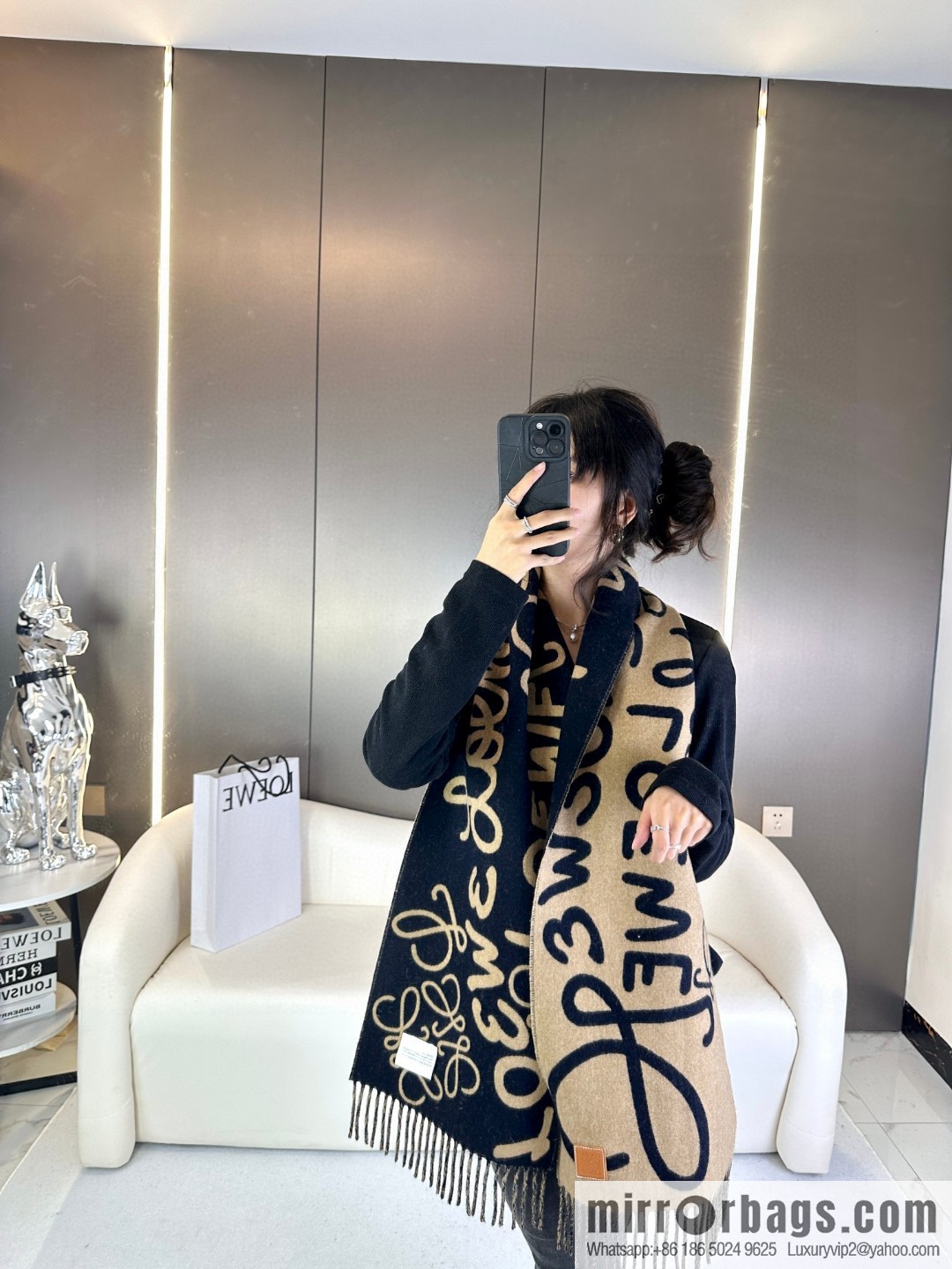 LOEWE decorated with Anagram pattern, graffiti scarf