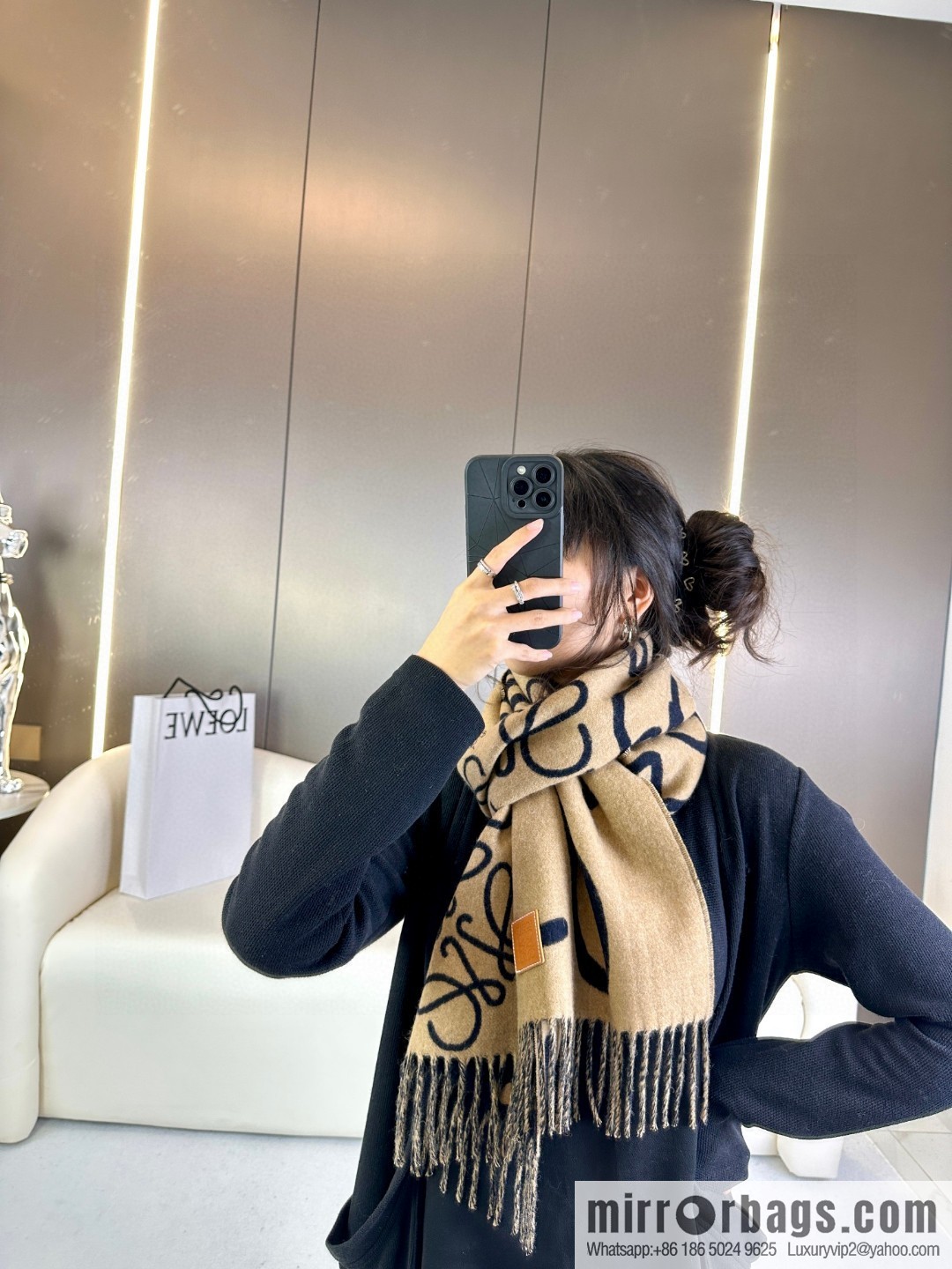 LOEWE decorated with Anagram pattern, graffiti scarf