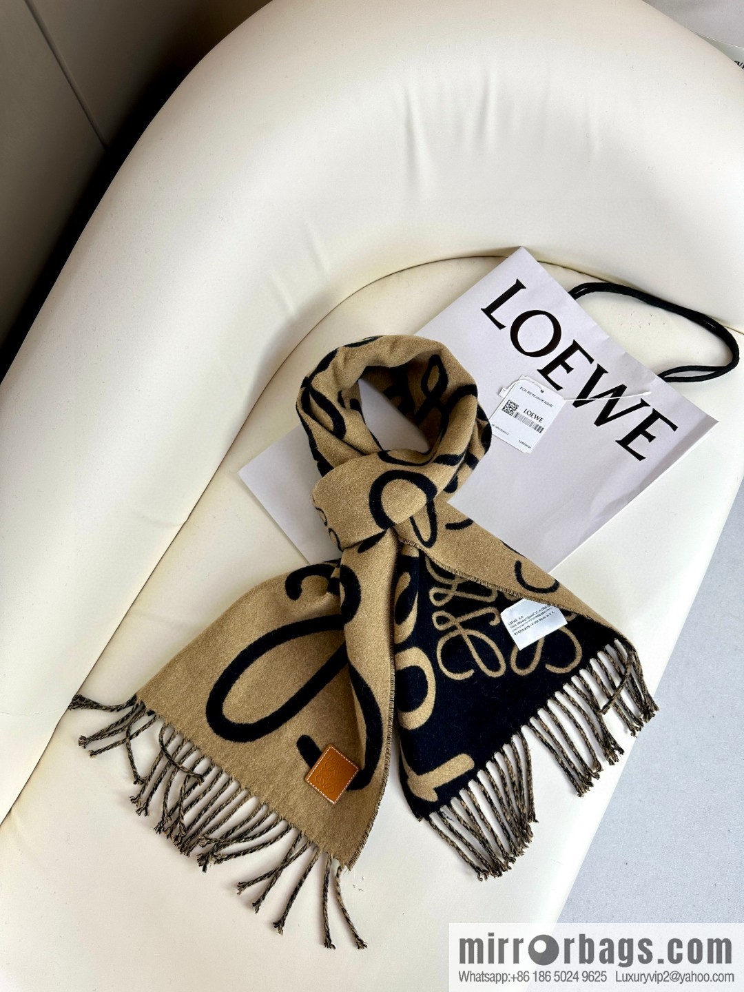LOEWE decorated with Anagram pattern, graffiti scarf