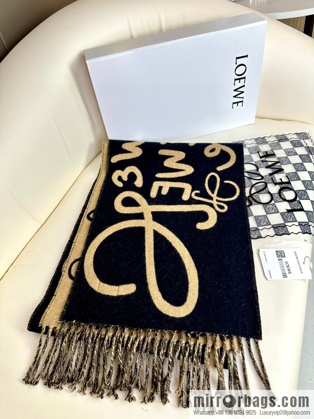 LOEWE decorated with Anagram pattern, graffiti scarf